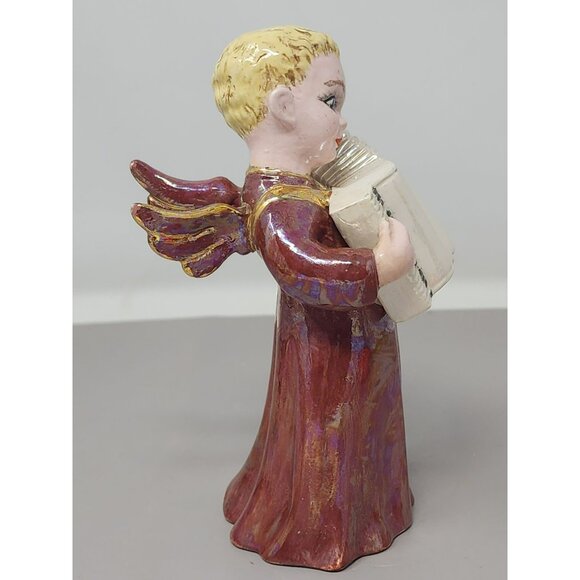 Vintage Holland Mold Ceramic Angel Figurine Playing Accordion‎ Iridescent Glaze - Picture 4 of 13
